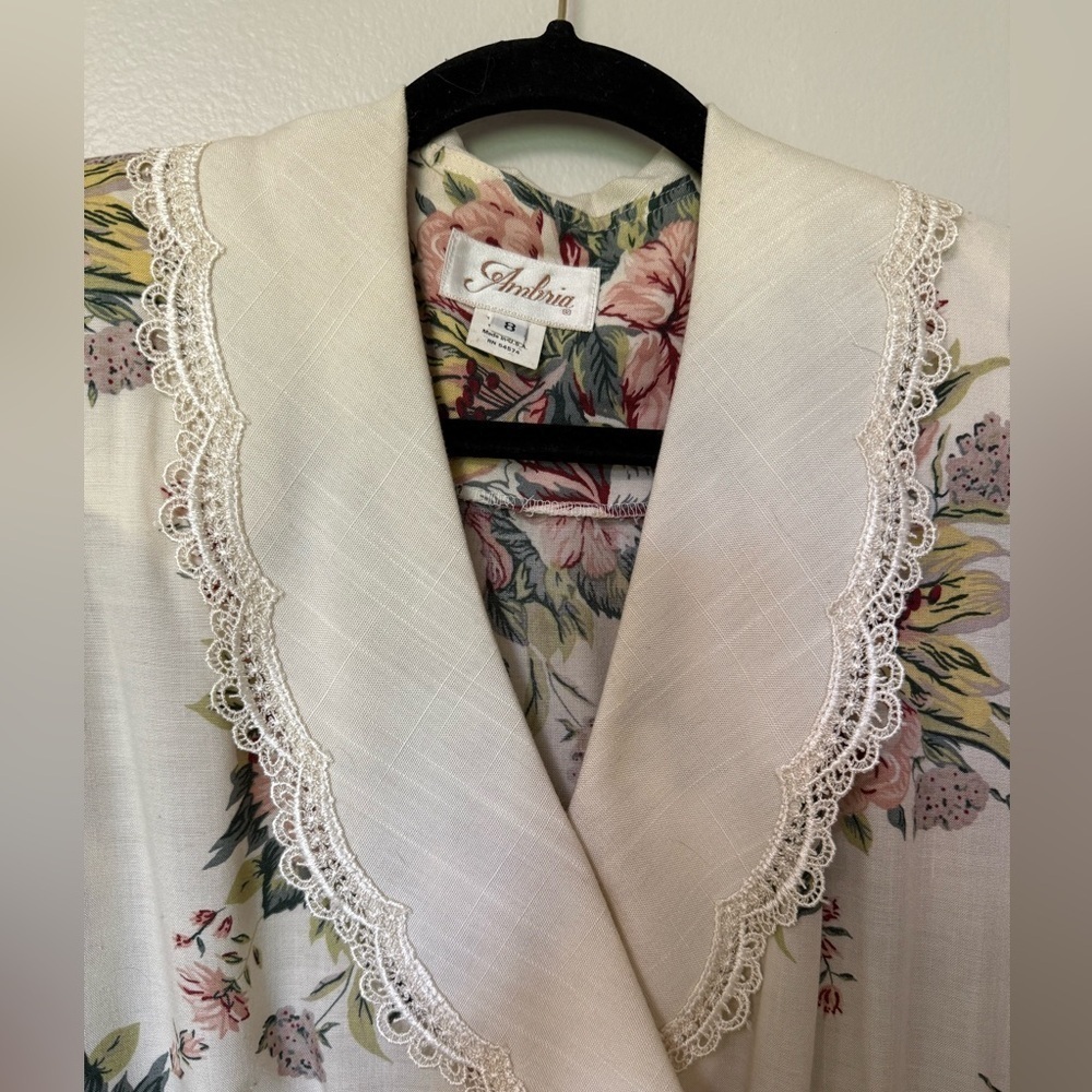 Vintage cottagecore Ambria Floral faux wrap, maxi  Dress with lace collar size 8 - Picture 5 of 12